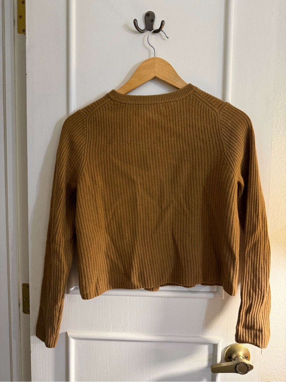 Madewell Cashmere Camel Ribbed Button-Front Cardigan - Picture 3 of 4